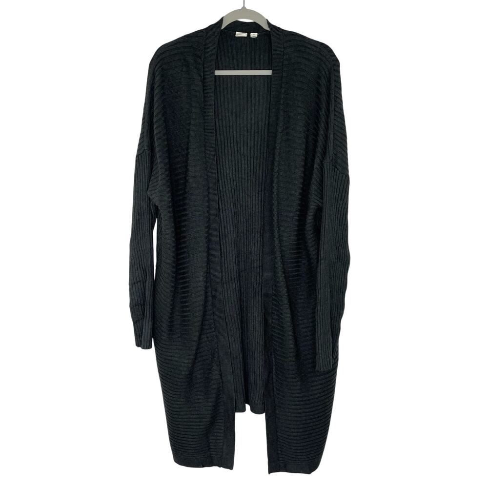 Gap Gray Ribbed Open 3r Charcoal Heath Long Cardigan Merino Wool Blend Size XL